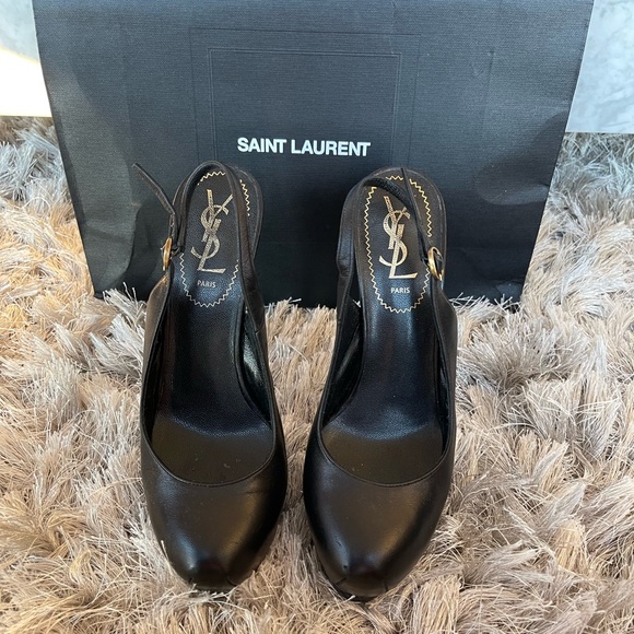 Yves Saint Laurent YSL Black Leather tribute tribtoo Slingback Pumps - Picture 4 of 8
